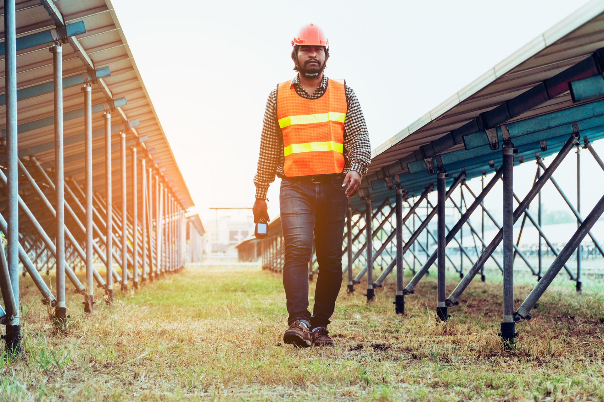 solar power plant to innovation of green energy; engineer or ele